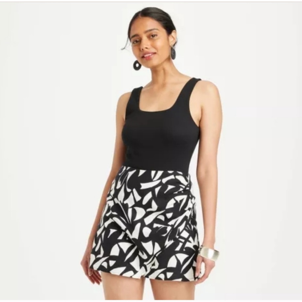 NWT Women's Linen Mini Skort - A New Day Black/White